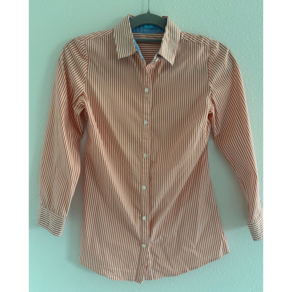 J McLaughlin Sloan Shirt Women XS Orange White Stripe Cotton Button Down Classic